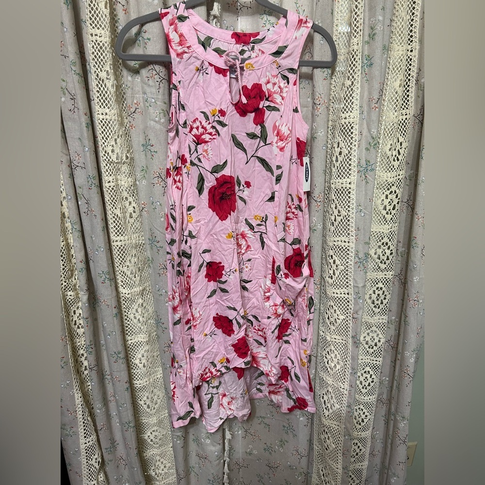 Pink Floral Sleeveless Dress (new, but tag, tie at neck, and size tag removed)